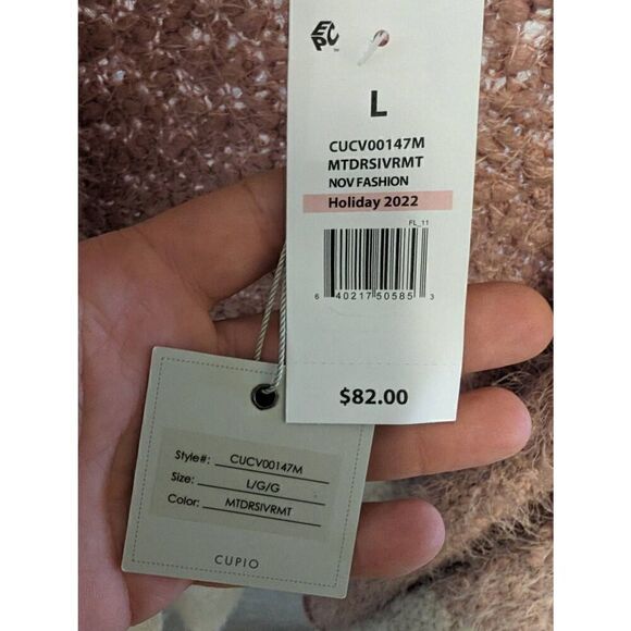 NWT Cupio Womens Pink and White Holiday Teddy Soft Cozy Open Front Cardigan Swea - Picture 4 of 6